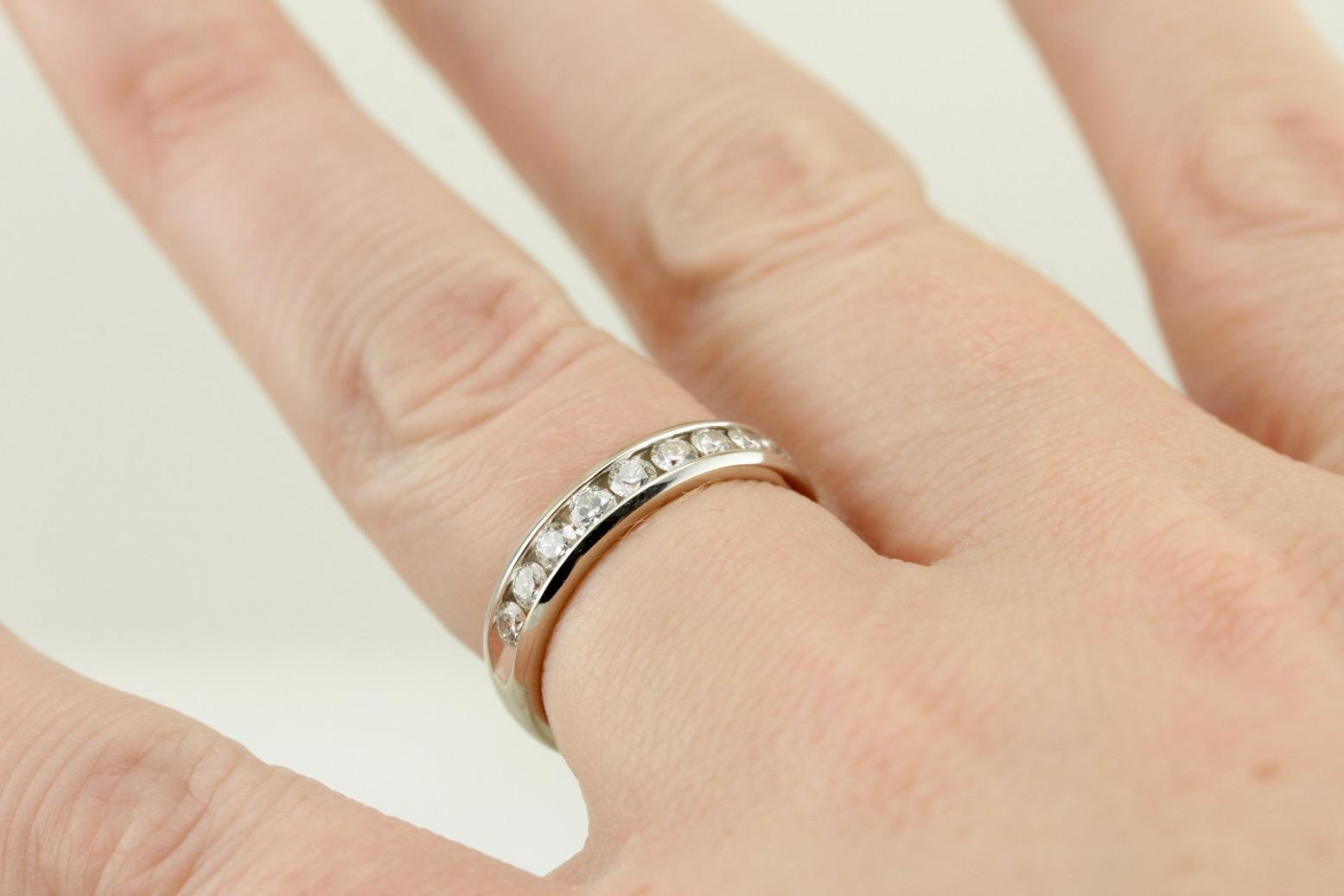 Wide Unisex Channel Set Diamond Band, White Gold, Luxury Bridal Jewelry