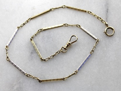 Art Deco Pocket Watch Chain Crafted of White and Green Gold