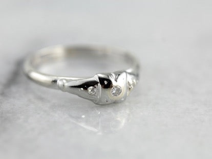 Smooth Vintage Diamond Engagement Ring in White Gold