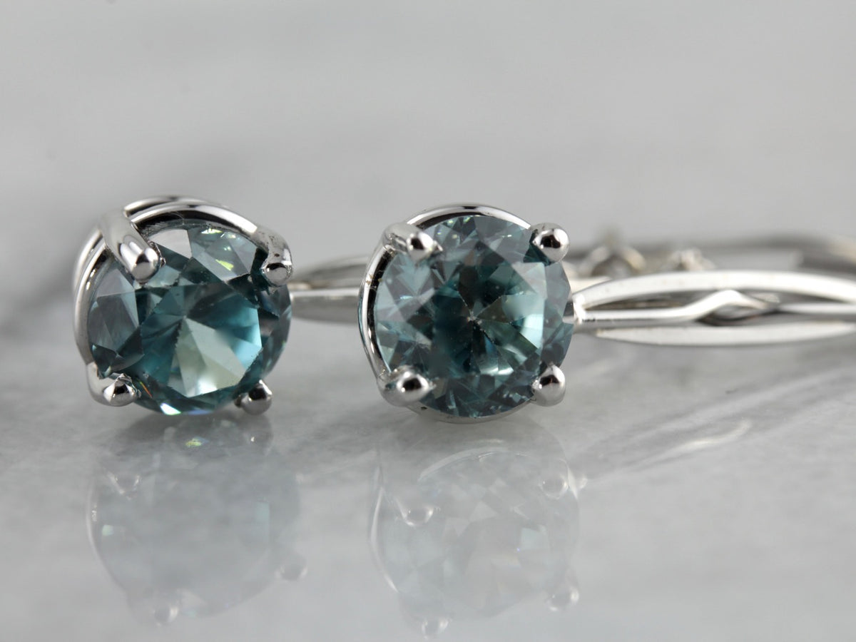 Blue Zircon Drop Earrings Made with Vintage Components