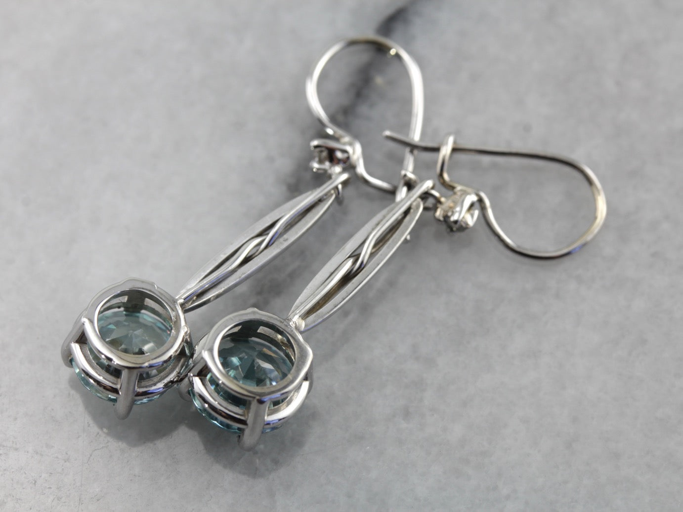 Blue Zircon Drop Earrings Made with Vintage Components