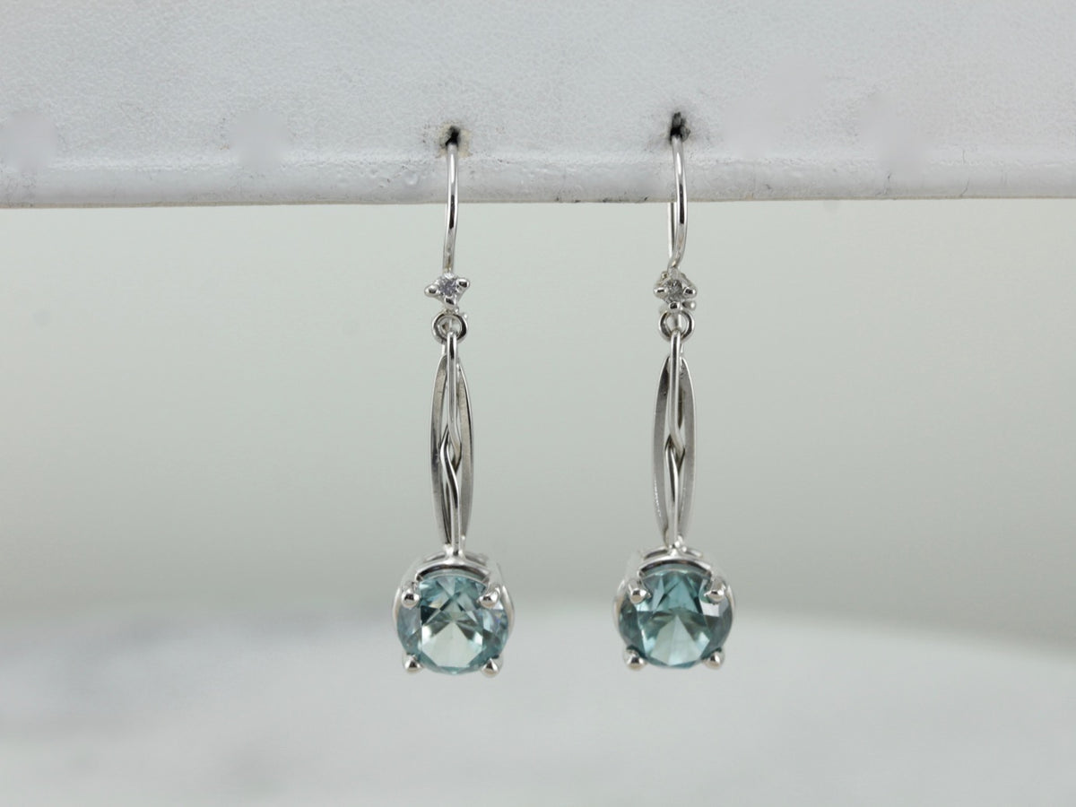 Blue Zircon Drop Earrings Made with Vintage Components
