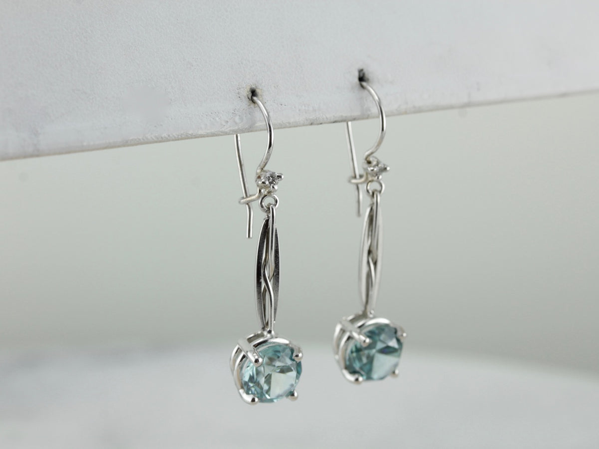 Blue Zircon Drop Earrings Made with Vintage Components