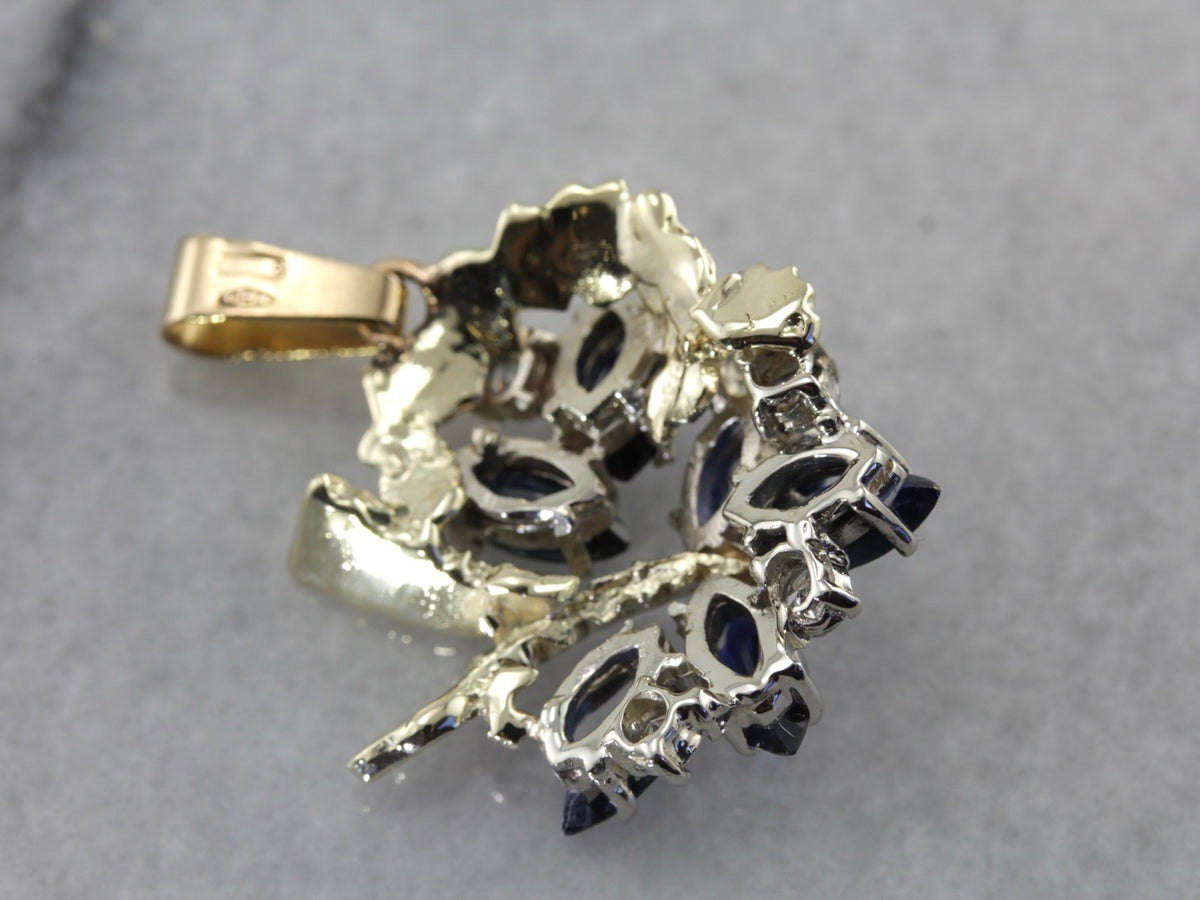 Colgante adornado de zafiro y diamantes, intensamente azul, colgante de cóctel brillante