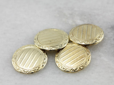 Late Art Deco Etched Cufflinks in Yellow Gold, Fantastic Pinstripe Design