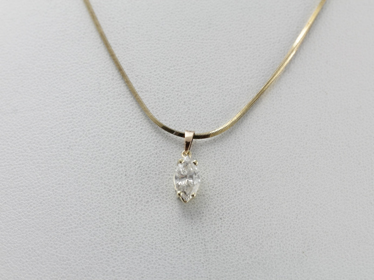 Bright Marquise Cut Diamond Pendant, Large Solitaire Diamond Drop