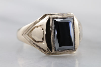 Vintage Men's Hematite Statement Ring, Royal Shield or Crest Style Decoration