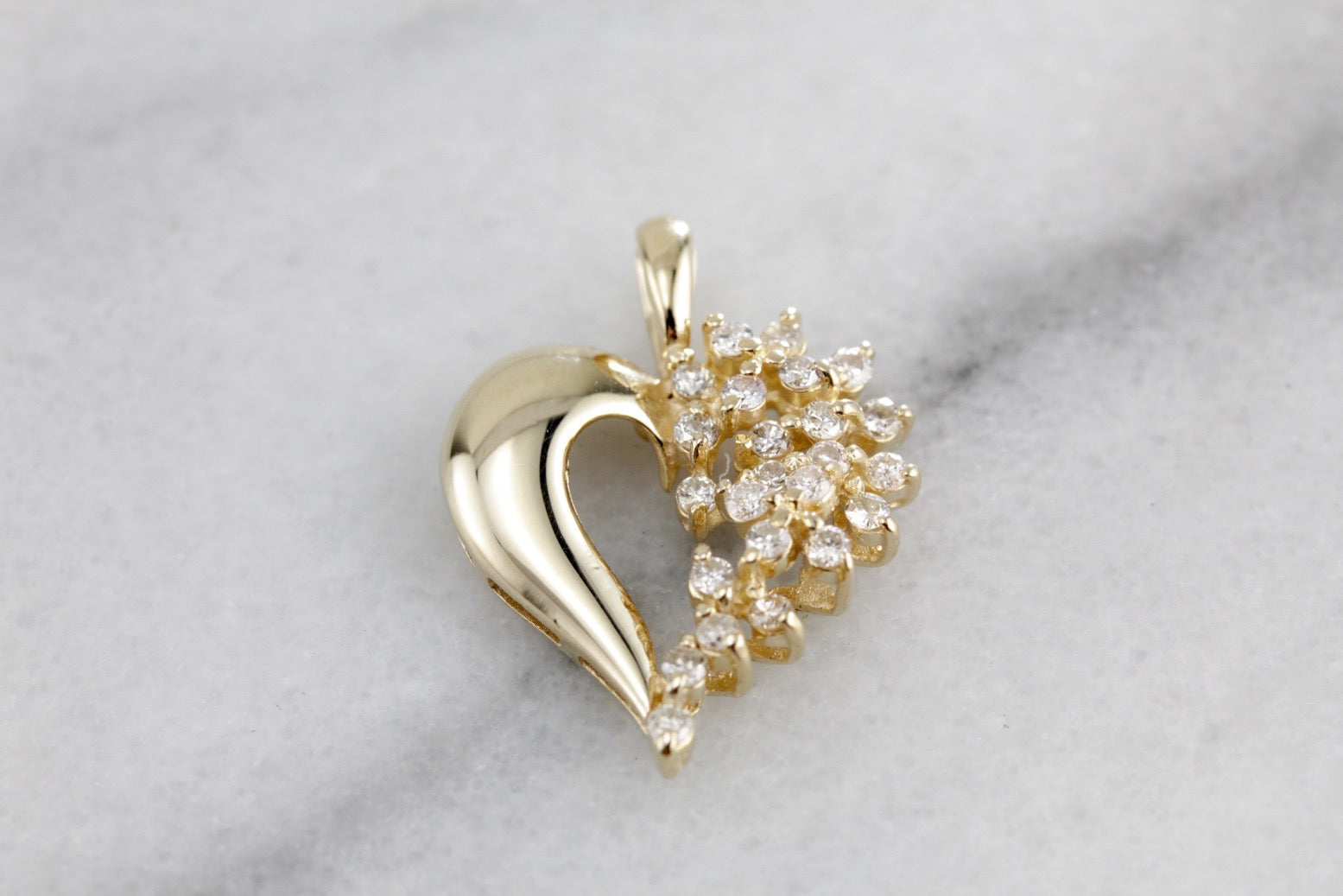 Diamond Waterfall of Love, Diamond Heart Pendant, Anniversary Pendant in Yellow Gold, Polished Pendant