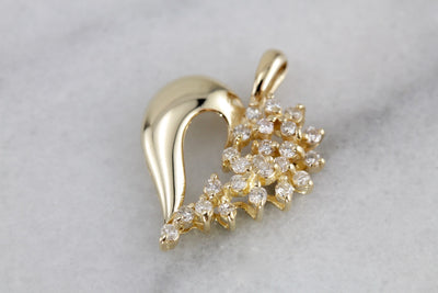 Diamond Waterfall of Love, Diamond Heart Pendant, Anniversary Pendant in Yellow Gold, Polished Pendant