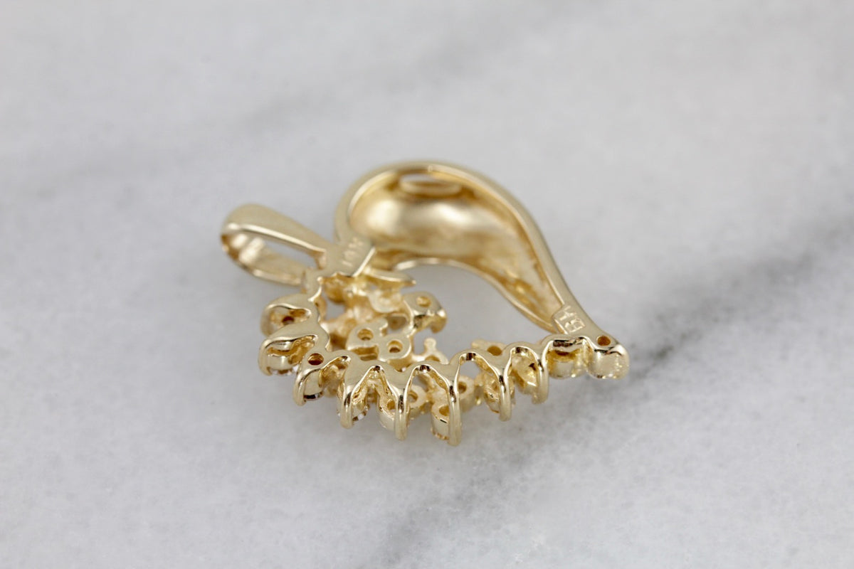 Diamond Waterfall of Love, Diamond Heart Pendant, Anniversary Pendant in Yellow Gold, Polished Pendant