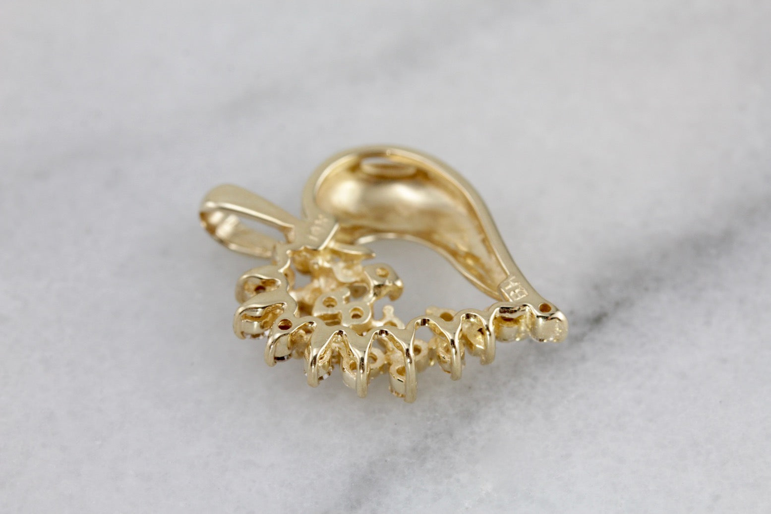 Diamond Waterfall of Love, Diamond Heart Pendant, Anniversary Pendant in Yellow Gold, Polished Pendant