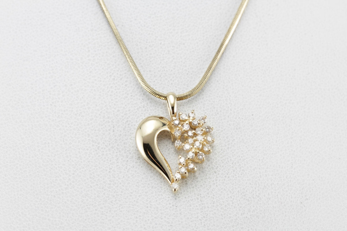 Diamond Waterfall of Love, Diamond Heart Pendant, Anniversary Pendant in Yellow Gold, Polished Pendant