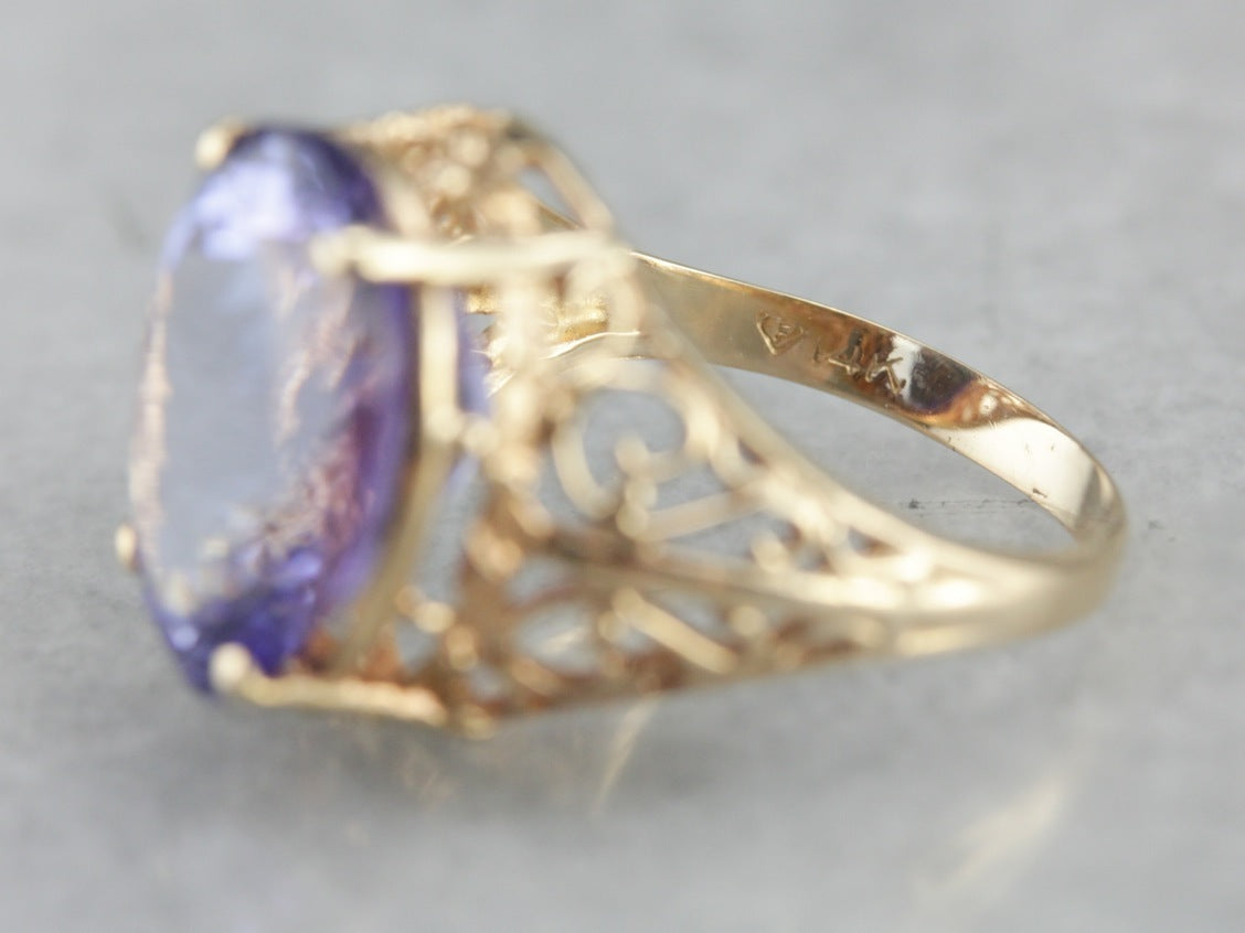 Fine Tanzanite Gold Filigree Cocktail Ring