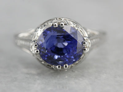 Art Deco White Gold Filigree Ceylon Sapphire Engagement Ring