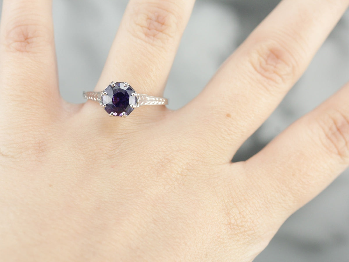 Aubergine Sapphire Art Deco Engagement Ring