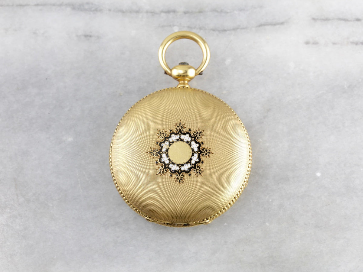 Rare Breitling Laederich, 18K Yellow Gold and Enameled Hunter's Case Pocket Watch