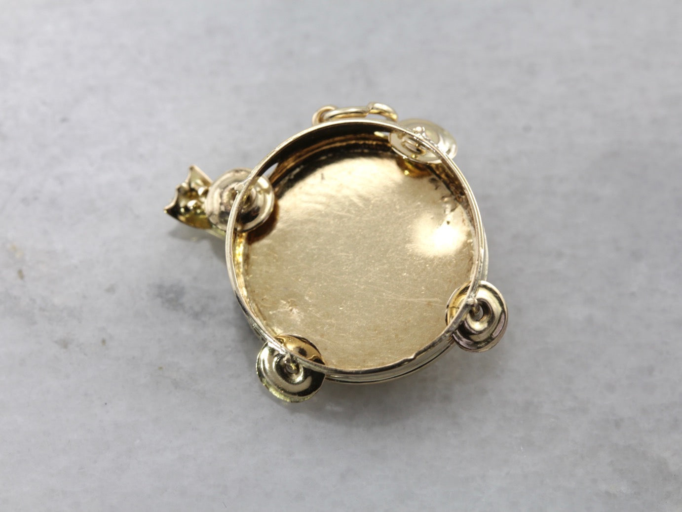 Tambourine, Guitar, and Hat Charm or Pendant in Yellow Gold, Traveling Bluesman, Mississippi Delta Blues