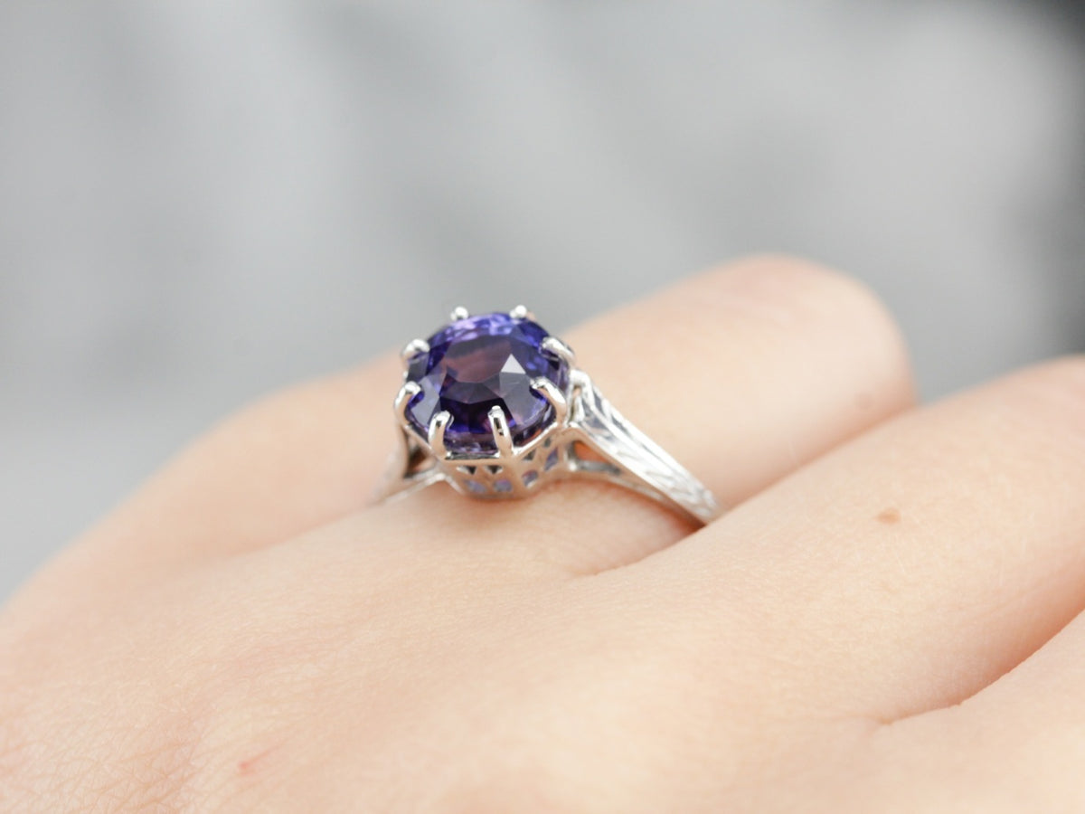 Aubergine Sapphire Art Deco Engagement Ring