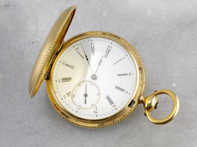 Rare Breitling Laederich, 18K Yellow Gold and Enameled Hunter's Case Pocket Watch
