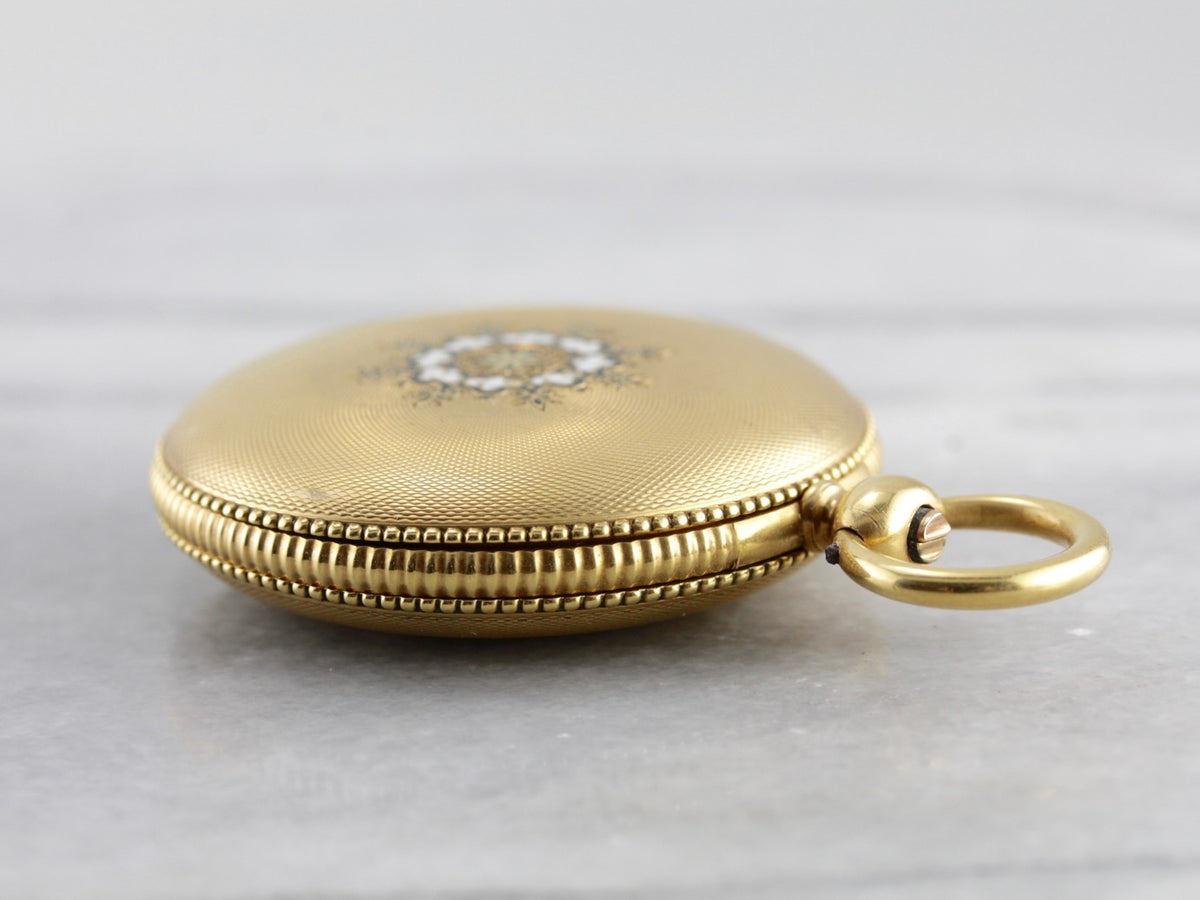 Rare Breitling Laederich, 18K Yellow Gold and Enameled Hunter's Case Pocket Watch
