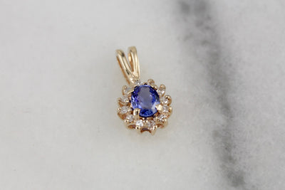The Perfect Anniversary Gift: Classic Sapphire and Diamond Halo Pendant in Yellow Gold, Lady Diana Style