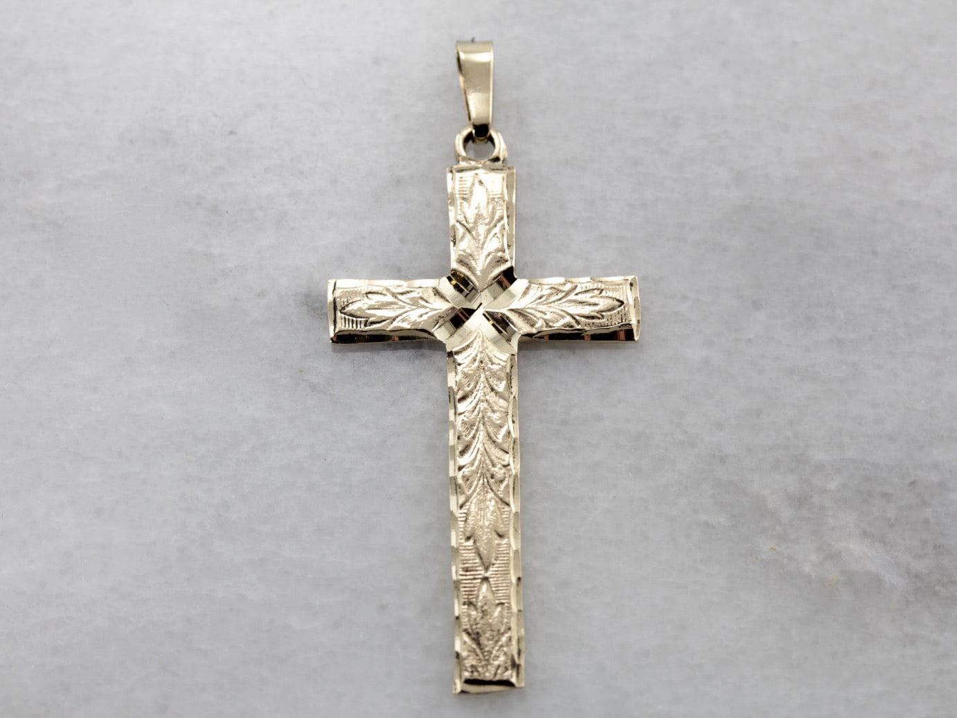 Vintage Engraved Cross, Unisex Style with Forget Me Not Blossom