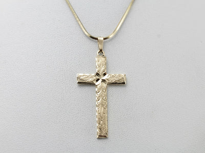 Vintage Engraved Cross, Unisex Style with Forget Me Not Blossom