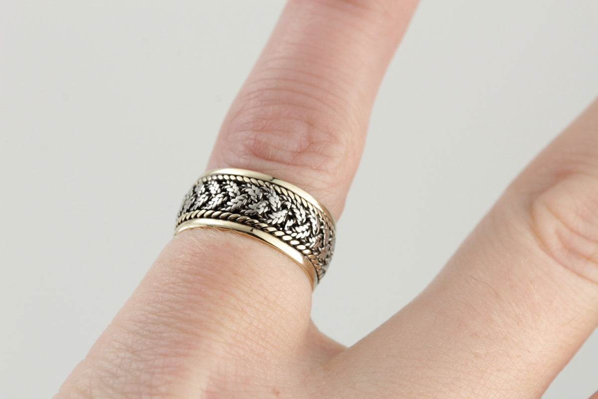 Wide Vintage Wedding Band with Braided Motif