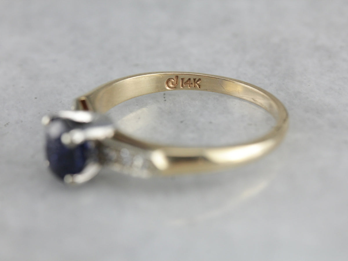 Sapphire and Diamond Retro Era Engagement Ring