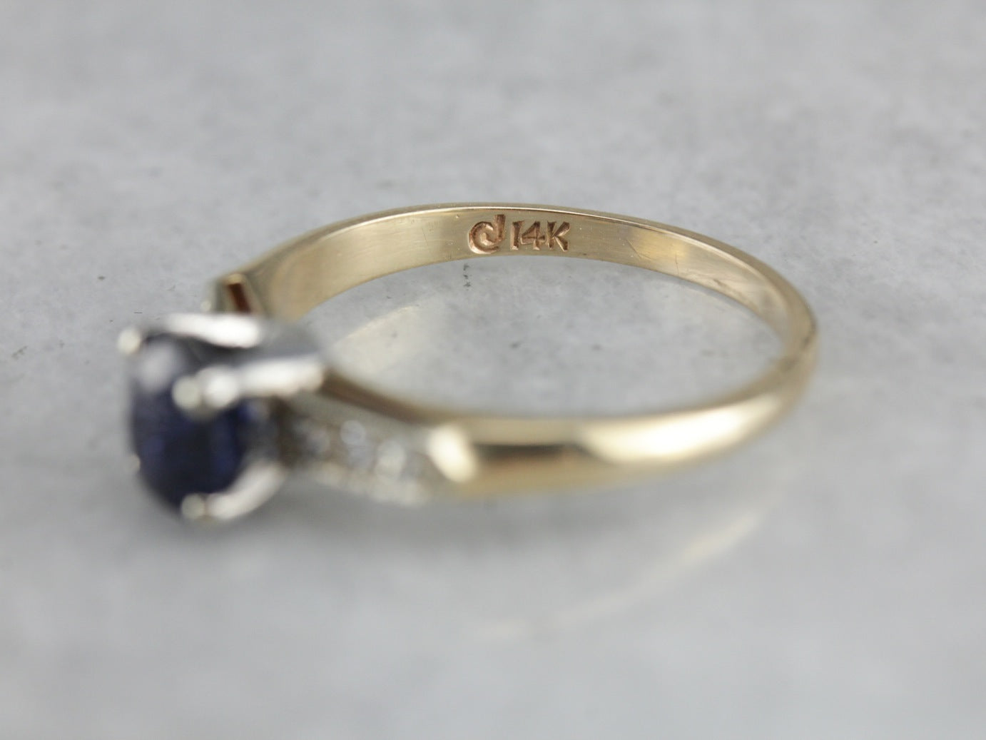 Sapphire and Diamond Retro Era Engagement Ring
