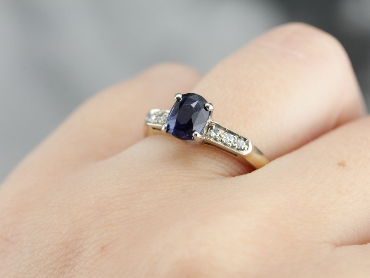 Sapphire and Diamond Retro Era Engagement Ring
