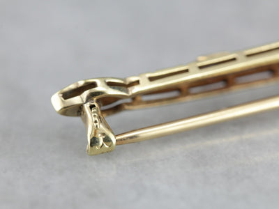 Platinum and Gold, Sapphire Bar Pin with Diamonds
