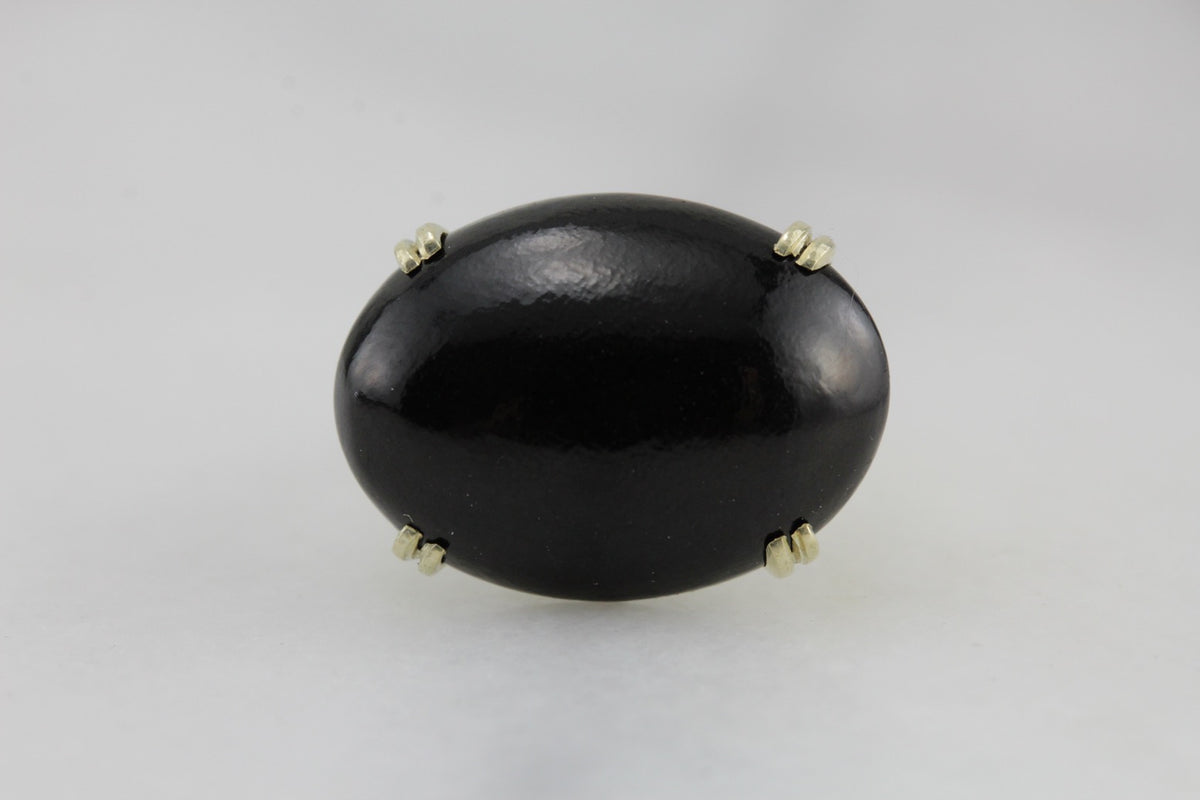 Vintage Black Coral Cocktail Ring in Green Gold