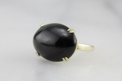 Vintage Black Coral Cocktail Ring in Green Gold