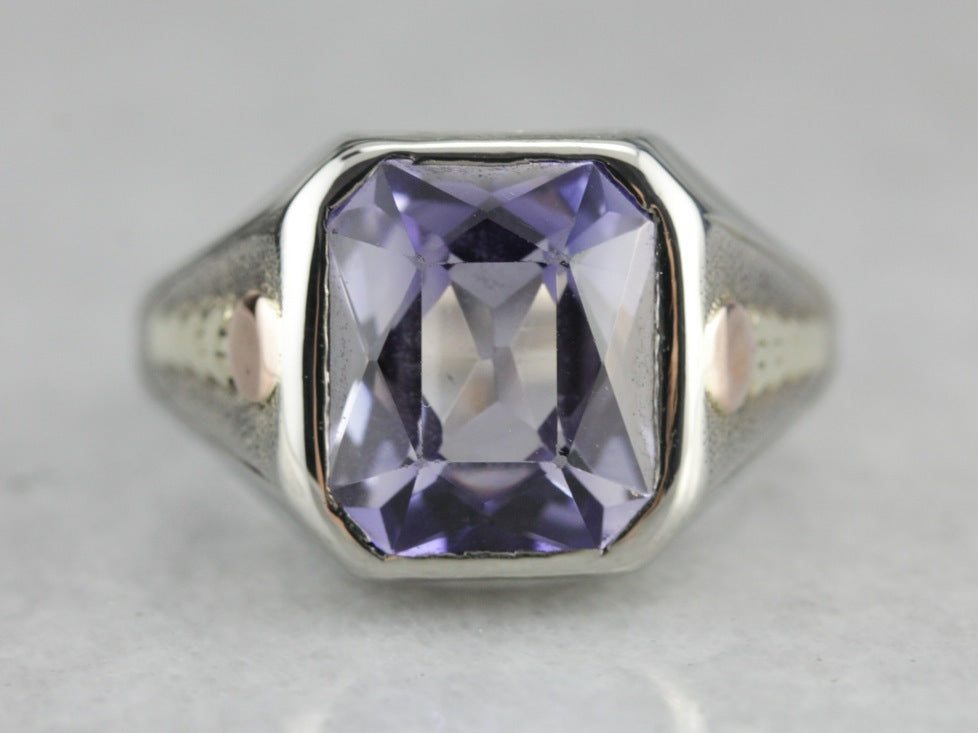 Art Deco Amethyst Glass White Gold Statement Ring
