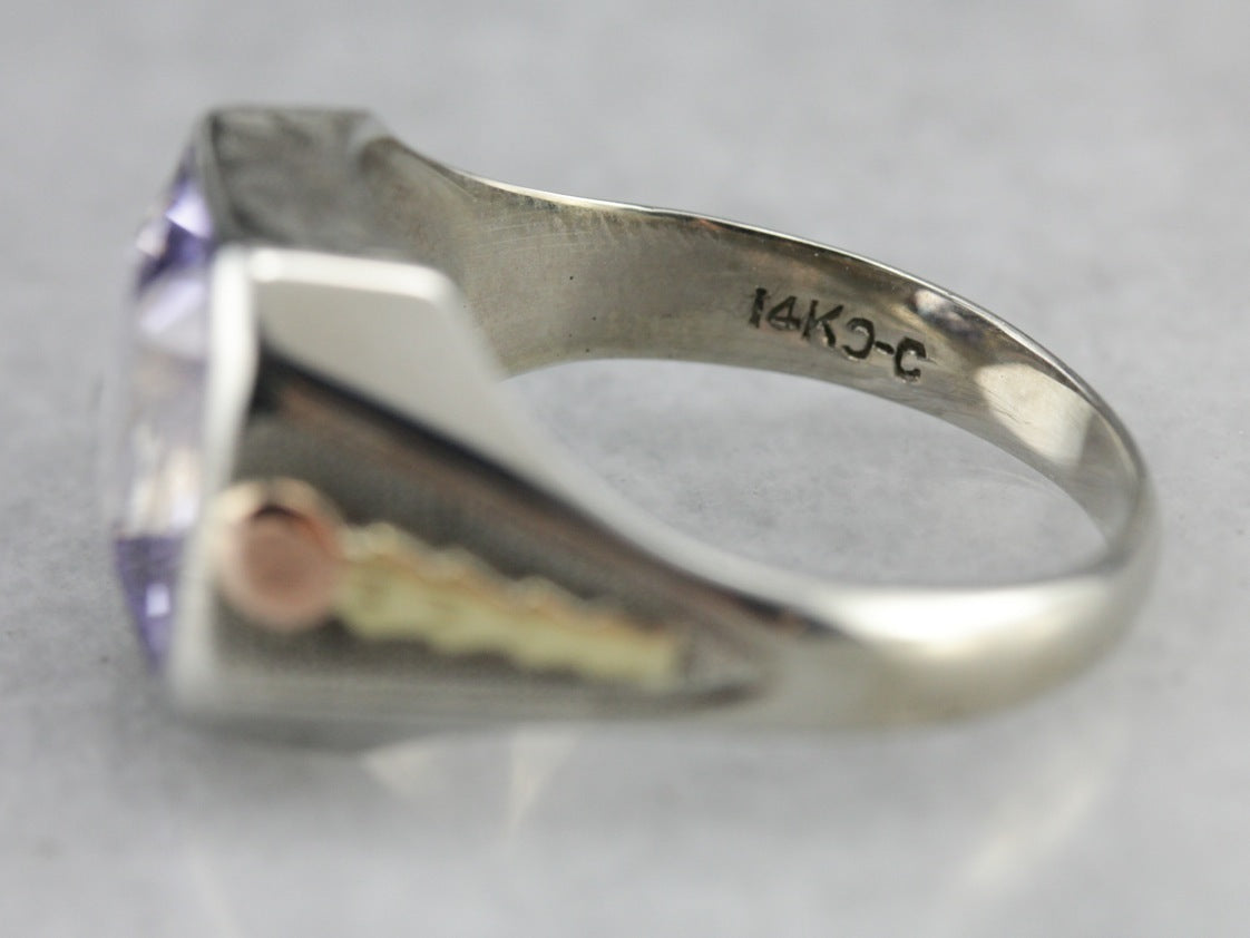 Art Deco Amethyst Glass White Gold Statement Ring