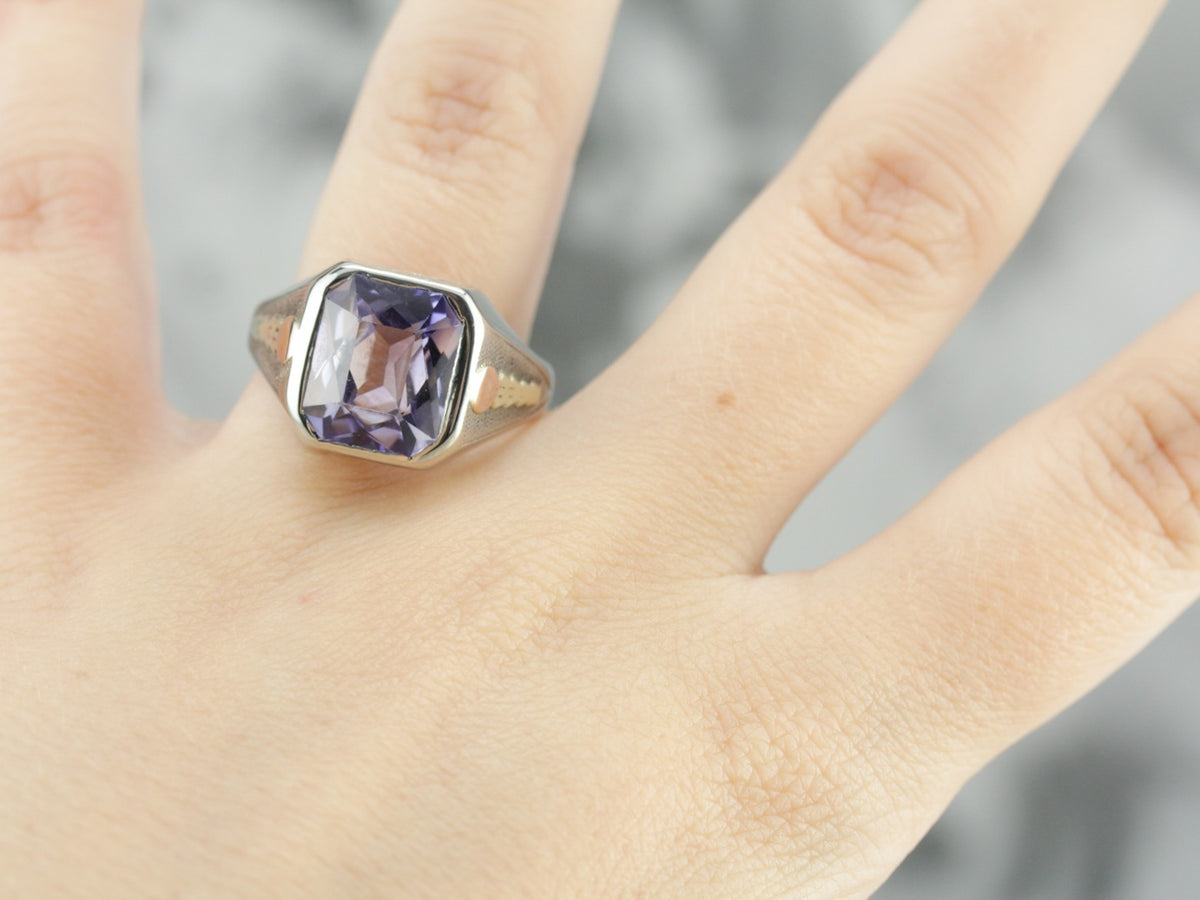 Art Deco Amethyst Glass White Gold Statement Ring