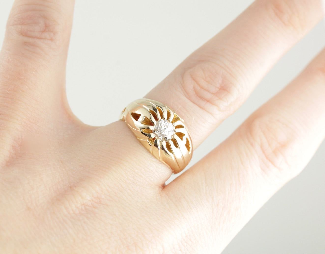 Bold Old Mine Cut Diamond Solitaire Engagement Ring