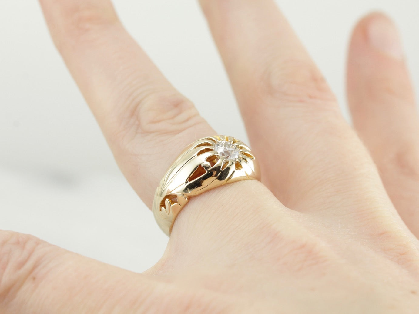 Bold Old Mine Cut Diamond Solitaire Engagement Ring