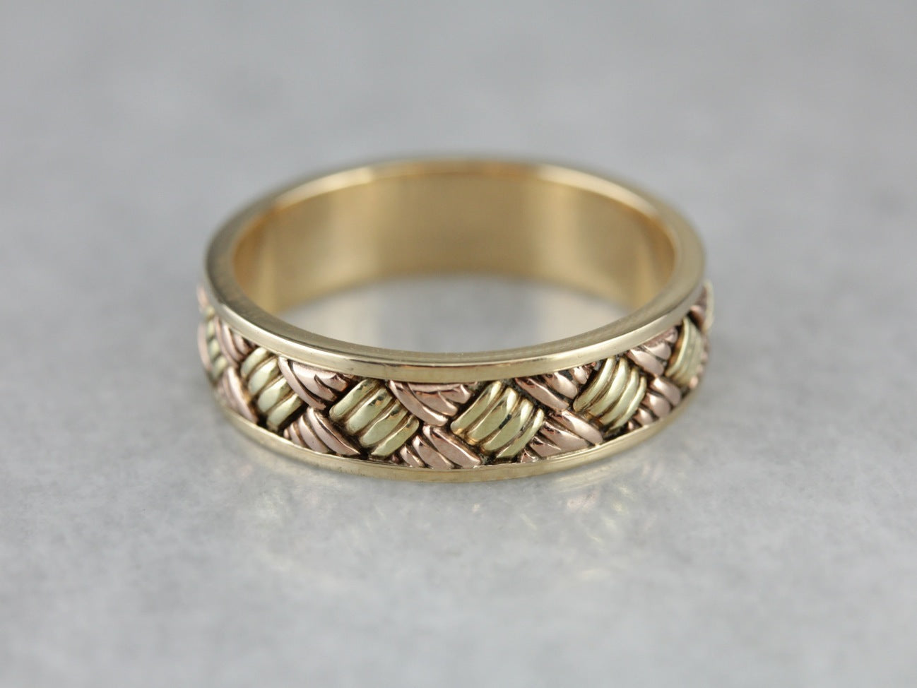 Vintage Woven Patterned Tri Color Gold Band