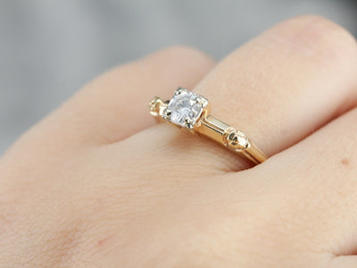 Retro Vintage Diamond Engagement Ring with Floral Details