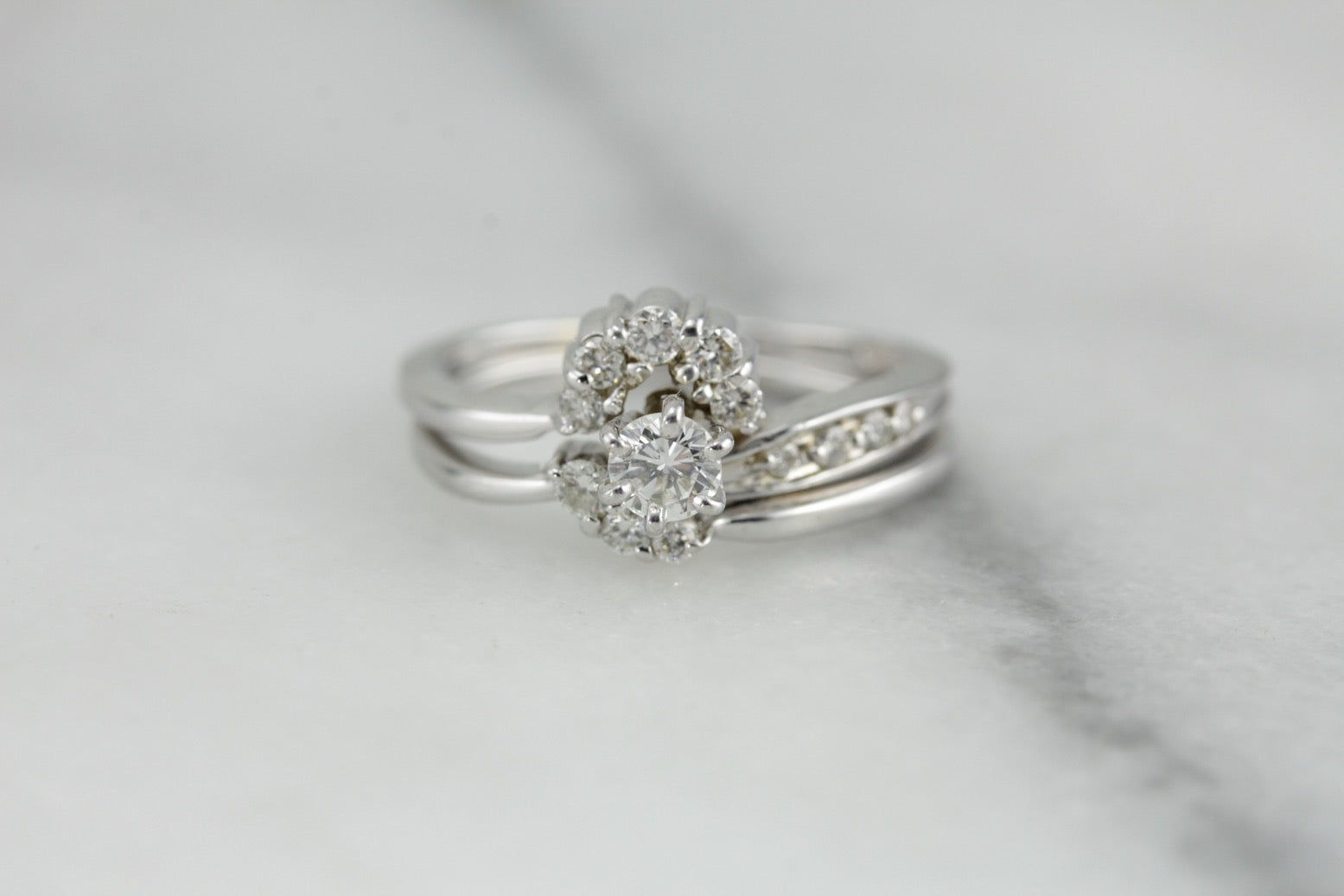 Unique Diamond Engagement and Wedding Band Set