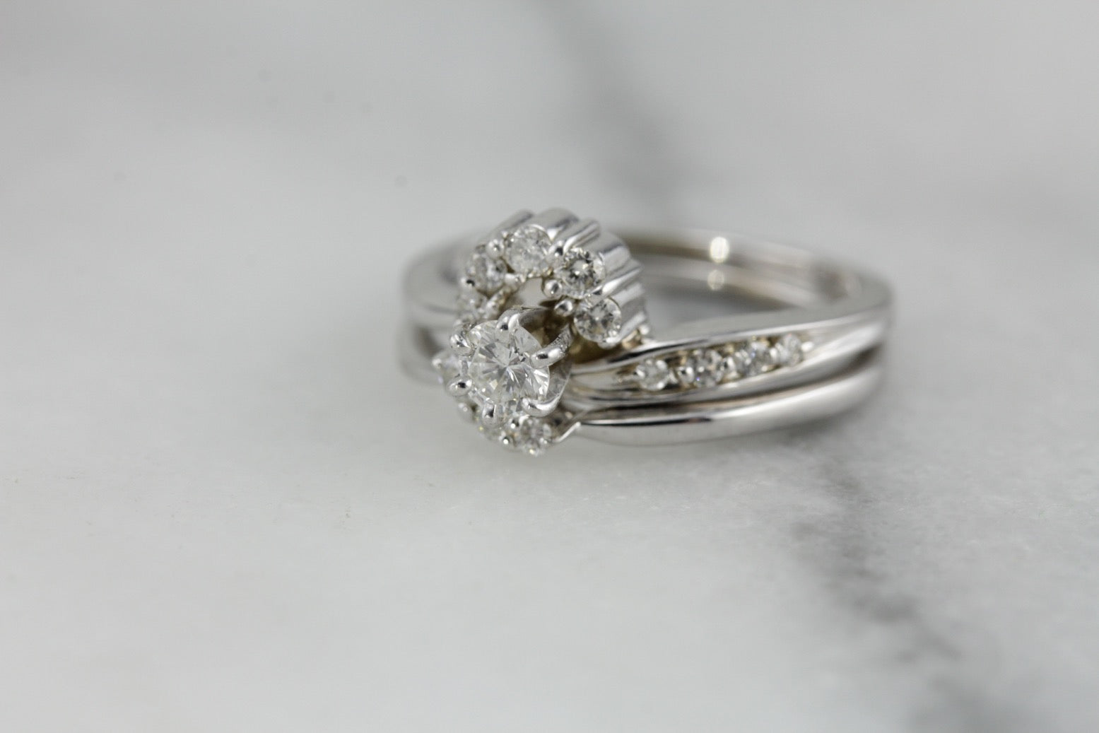 Unique Diamond Engagement and Wedding Band Set