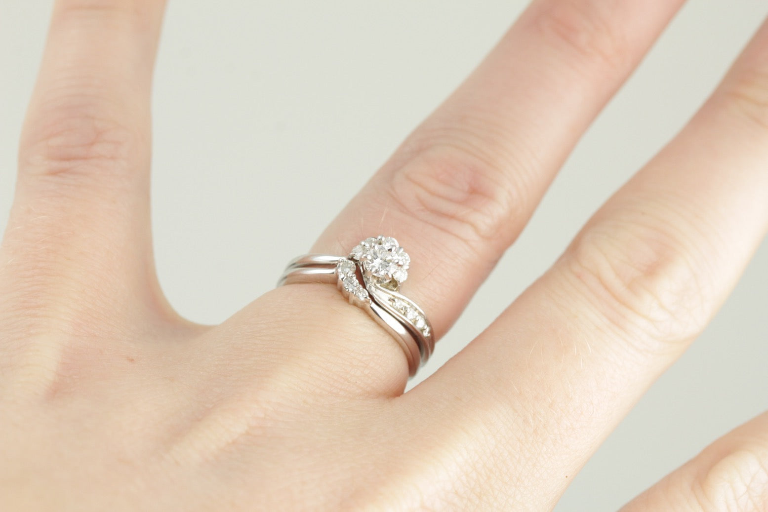 Unique Diamond Engagement and Wedding Band Set