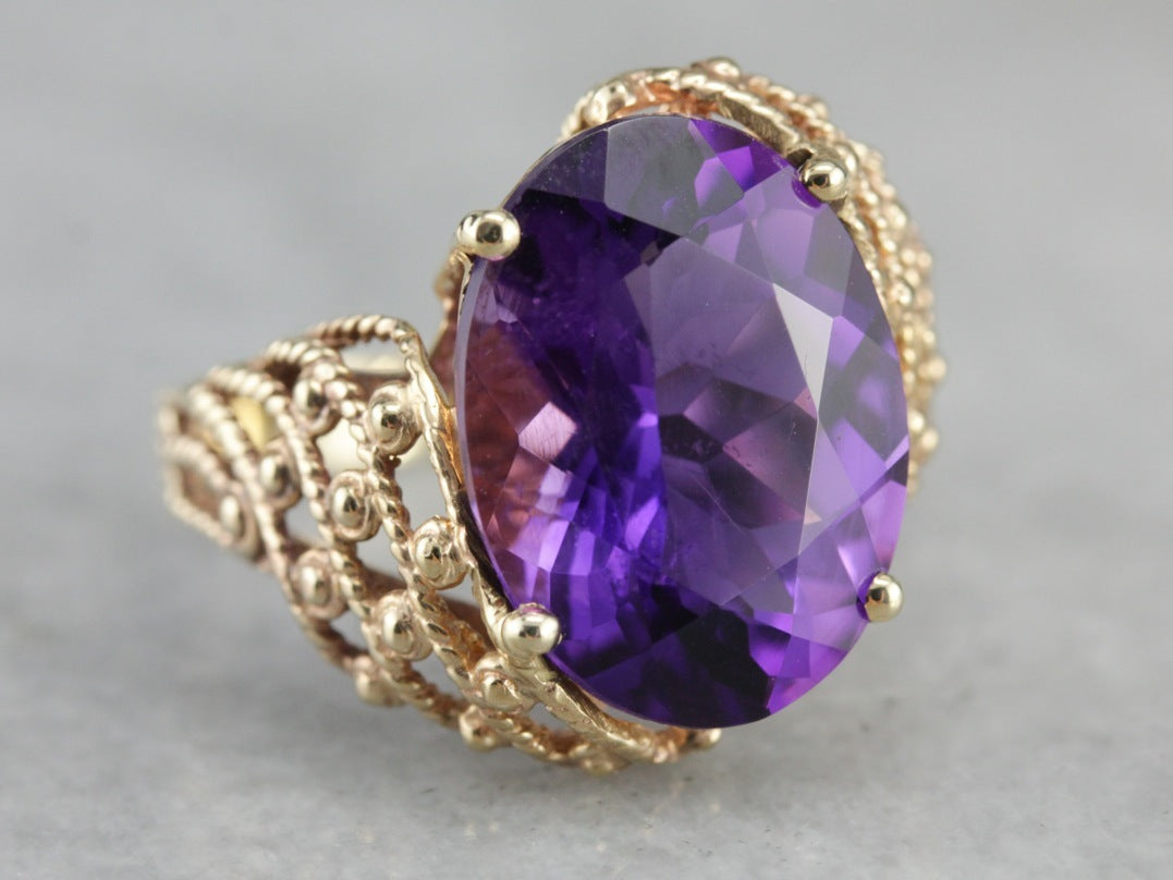 Phenomenal Amethyst Statement Ring, Vintage Mod Mounting