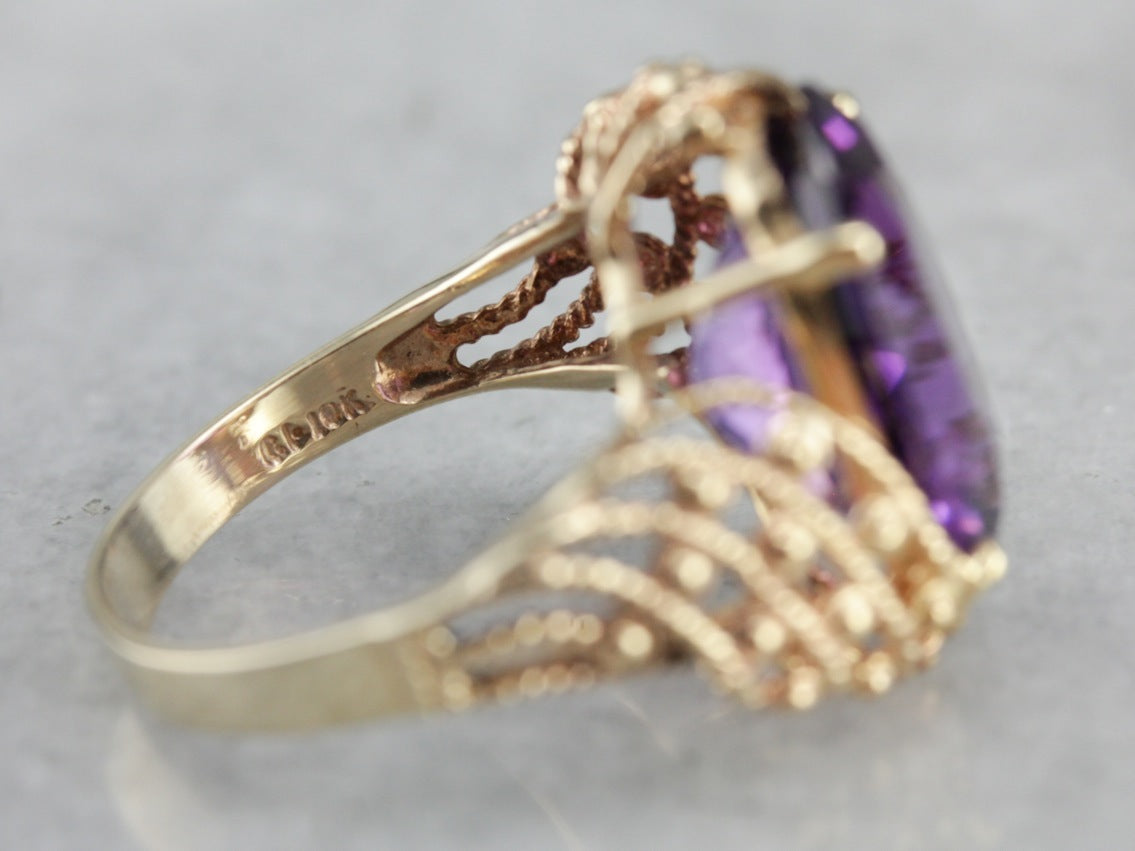 Phenomenal Amethyst Statement Ring, Vintage Mod Mounting