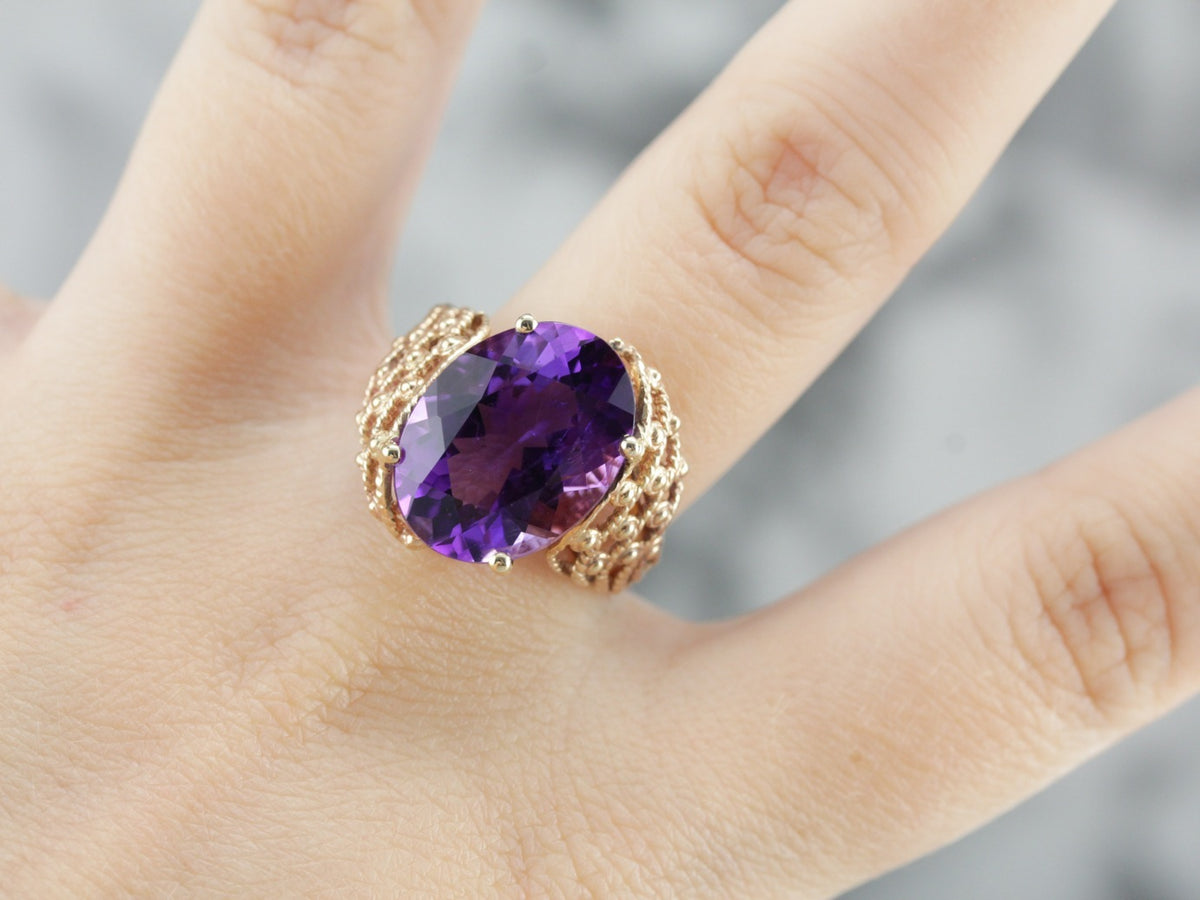 Phenomenal Amethyst Statement Ring, Vintage Mod Mounting