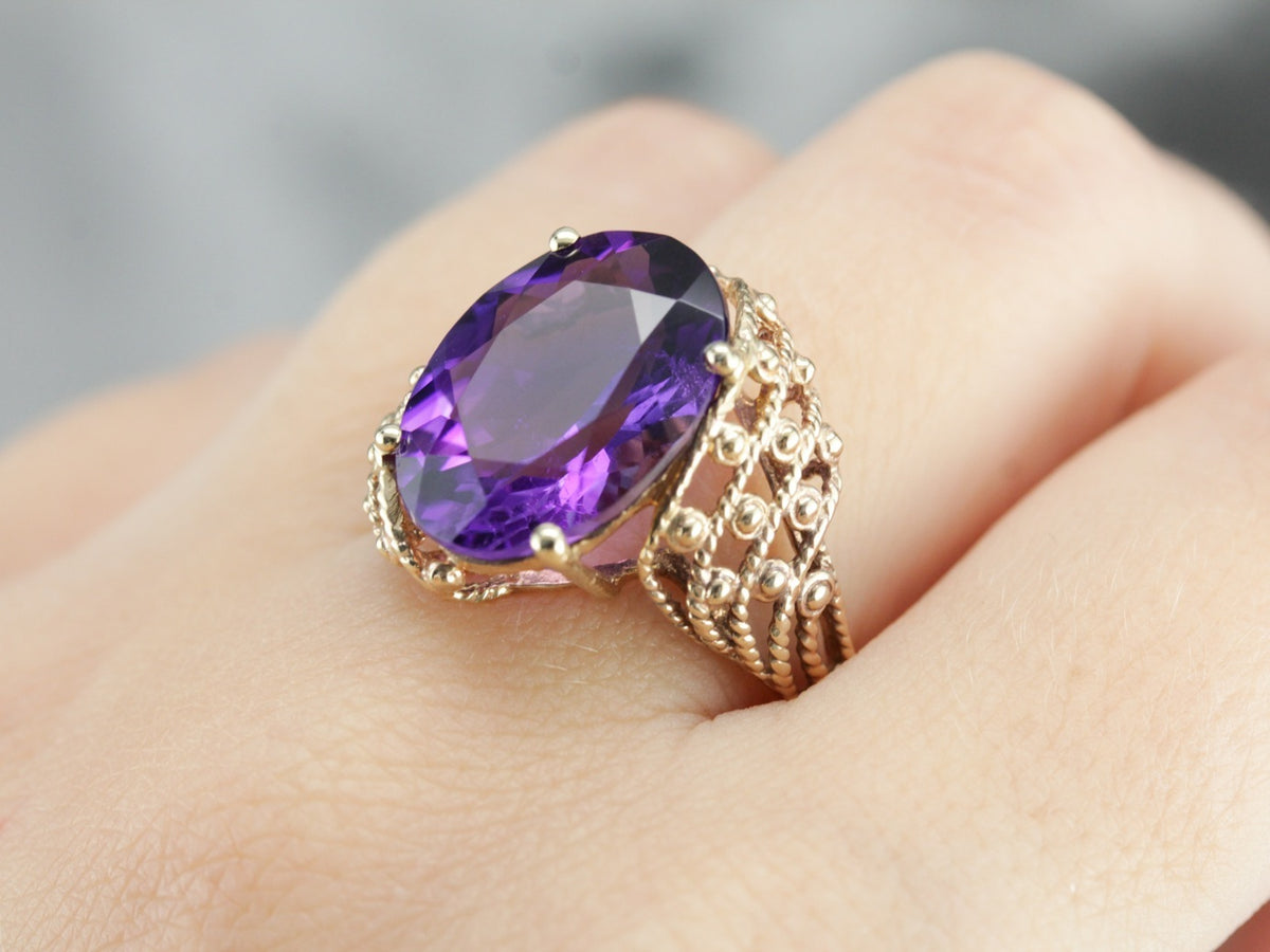 Phenomenal Amethyst Statement Ring, Vintage Mod Mounting