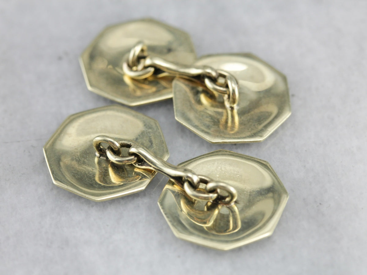 Gemelos Art Déco antiguos de oro verde