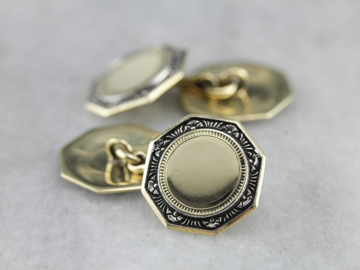 Gemelos Art Déco antiguos de oro verde